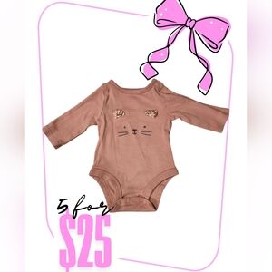 Adorable Mauve Cat Face Long Sleeve Onesie